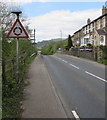 SO1804 : Warning sign - roundabout ahead on the A4046, Cwm by Jaggery