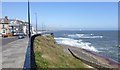 Wave splashed promenade at Whitley Bay