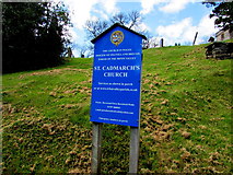 SN9347 : Information board at the entrance to St Cadmarch's Church, Llangammarch Wells by Jaggery