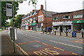 Bus stop and a row of shops