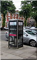 Political stickers on a Windsor Place phonebox, Cardiff