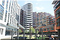 View of blocks of flats in the Paddington Basin from Floating Pocket Park