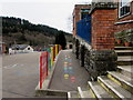 Colourful footprints and railings, Lydbrook Primary School, Lydbrook