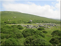 SH6367 : Damaged cairn on the west slope of Moel Faban, Rachub by Meirion