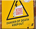 "Jesus Saves" sticker, Belfast (July 2017)