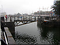 Opening swingbridge at Swansea Marina