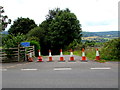 Coned-off side road near Govilon