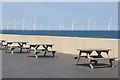 NZ6025 : Cafe tables - Redcar seafront by Stephen McKay