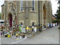 Flowers and tributes outside Notting Hill Methodist Church