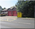 Yellow donations bin outside Bridport Fire Station