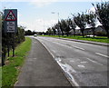 Warning sign - skid risk for 2 miles, Steynton Road, Milford Haven