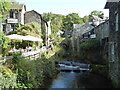 NY3704 : Ambleside - weir and former mills by Chris Allen