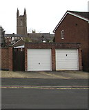 SU1868 : Lockup garages and church tower, Marlborough by Jaggery