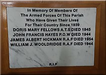 SO9193 : WW2 memorial inside St Chad and All Saints Church by Helen Steed