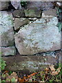 SJ6318 : OS benchmark - Crudgington, wall of St Mary's graveyard by Richard Law
