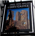 Coity Castle pub name sign, Bridgend