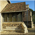 TL4551 : Little Shelford: All Saints' church porch by John Sutton