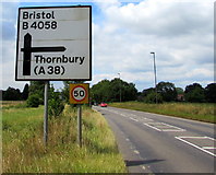 ST6783 : Bristol and Thornbury directions sign, Iron Acton by Jaggery
