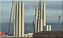 J3677 : Wind turbine masts, Belfast harbour (December 2017) by Albert Bridge