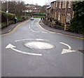 Mini-roundabout at a B-road junction in Abergavenny