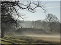 House in mist at Colwall Green