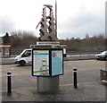 Information boards and artwork outside Smethwick Galton Bridge railway station 