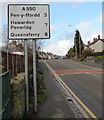 A550 distances sign, Hawarden Road, Caergwrle, Flintshire