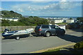 Towing a boat into Pentewan Caravan park