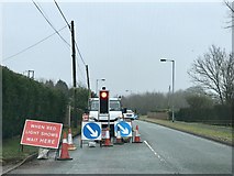 SJ8148 : Temporary lights on High Lane, Alsagers Bank by Jonathan Hutchins