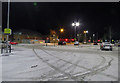 Snow covered car park and entrance/exit at Sainsbury