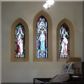 SJ9497 : Stained glass in Dukinfield Old Chapel by Gerald England