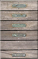 SD3218 : Name plaques on Southport Pier by Graham Robson