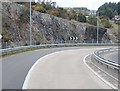 Cutting through igneous rocks created for the A2 exit road from the A1