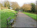 Pathway with seating in West View Park, Halifax