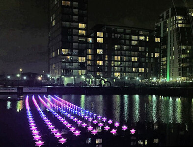 SJ8097 : View of Aether & Hemera's "Voyage" - flotilla installation in Salford Quays by J W