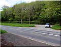 Northern entrance to a long layby north of Cwmdu, Powys