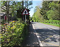 Warning sign - minor crossroads ahead, Cwmdu, Powys