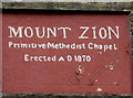 1870 plaque on Mount Zion Methodist Church, Gellihaf Road, Fleur-de-lis