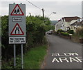 Warning signs at the southeast end of Gellihaf Road, Fleur-de-lis