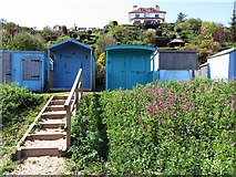 NT9166 : Beach huts, Coldingham Bay by Andrew Curtis