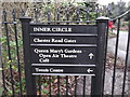 Park sign, Chester Road Gate, Regent