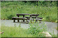 TM1940 : Picnic Table & Seats at Braziers Meadow Car Park by Geographer