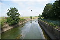 View up the River Lea from the footbridge in the Walthamstow Wetlands