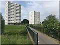 14-storey blocks of flats overlooking the River Cole, Bacon