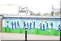 View of street art by pupils at Stoneydown Park Primary School on the railway bridge on Stoneydown Avenue