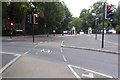 Cycle lane past the gates to Battersea Park