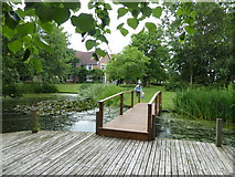 TL7304 : Decking and pond in the grounds of Pontlands Park Hotel, Great Baddow, Essex by Jeremy Bolwell