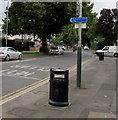 Cycle route direction sign on a Priors Road lamppost, Cheltenham