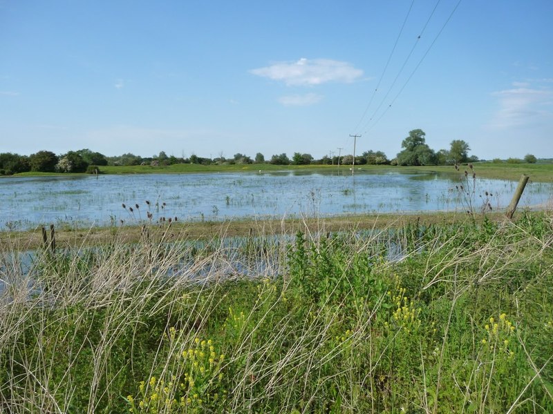 Power lines across the flood waters,... © Christine Johnstone cc-by-sa ...