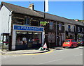 Commercial Street pharmacy and BT phonebox, Pontymister